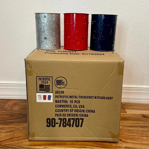 4th Of July Decor Patriotic Metal Tin Buckets with Stars Red Blue Silver 18 PCS - Picture 2 of 12